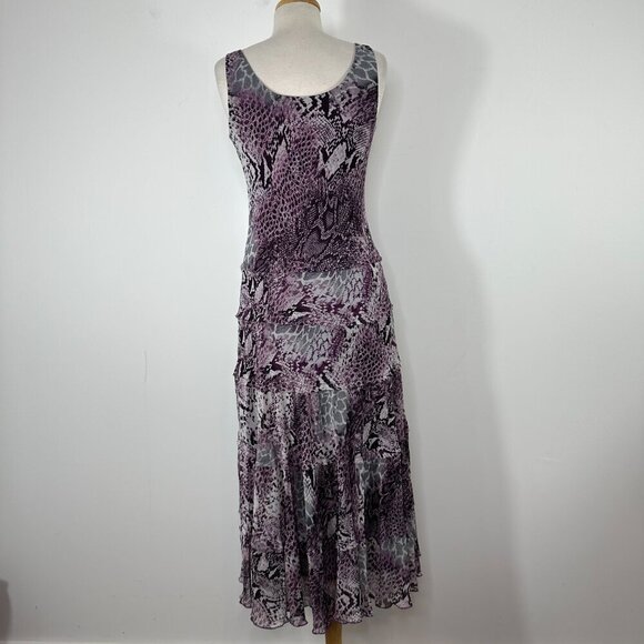 VTG Jessica Howard Purple Midi Dress Sz 10 Animal Print V Neck Sleeveless Fairy - Picture 9 of 14